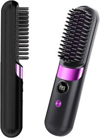 Cordless Hair Straightener Brush - Portable Rechargeable Ceramic Styling Brush with 4 Adjustable Heat Modes & LED Display