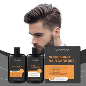 Men Curly Coily Hair Shampoo & Conditioner Set, Frizz Tamer Ultra Nourishing Hair Care Kit with Macadamia Shea Butter Coconut Oil