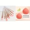 10PCS Pink Crystal Makeup Brush Set with Spiral Soft Bristles + 2PCS Cute Big Peach Beauty Blenders – Diamond Powder Brushes & Ultra-Soft Non-Absorbin