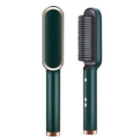 Hair Straightener Brush Straightening Curler Hot Comb Electric Adjustable Heat (Straightener Color: Green)